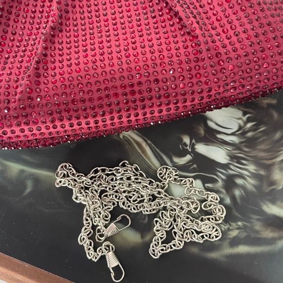 Burgundy rhinestone vintage clutch bag with silver hardware - Picture 2 of 5